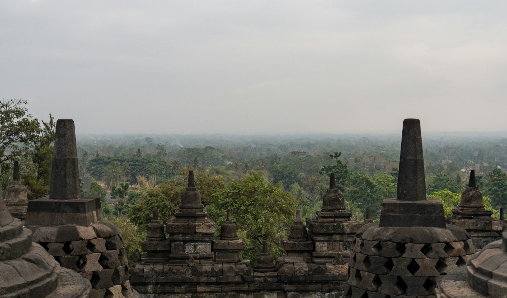 Die Tempel von Borobudor vor Dschungel-Kulisse