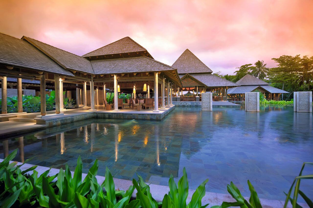 Constance Ephelia Seychelles Restaurant Pool Sunset