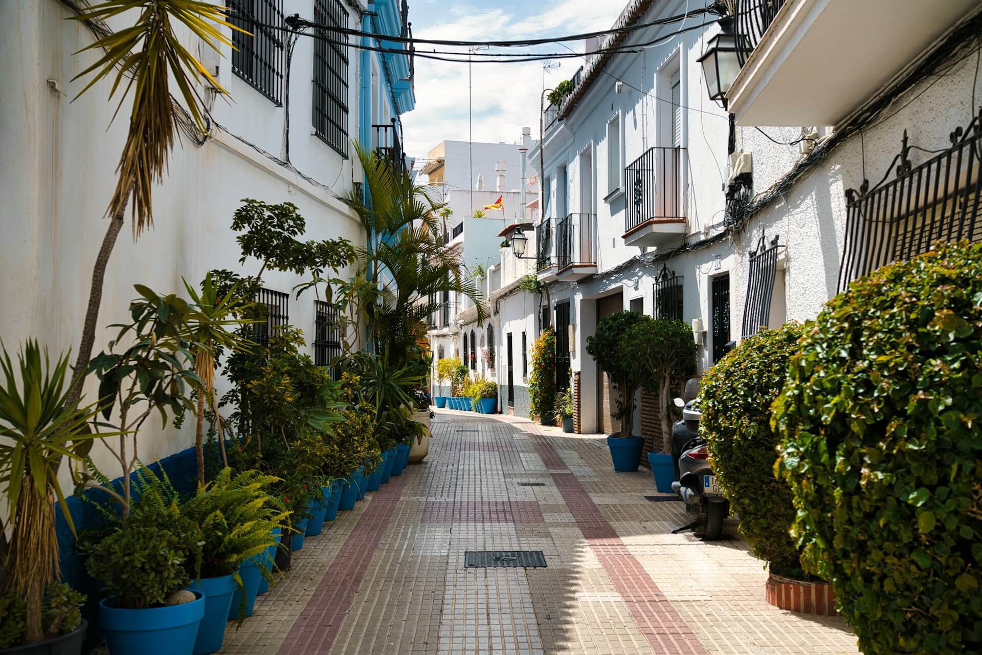 Hübsche Gasse mit Pflanzen in Marbella