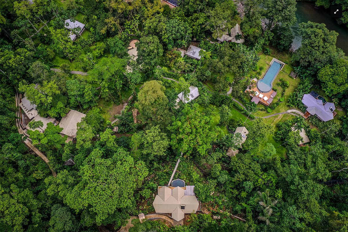 Pacuare Jungle Lodge Hotelansicht von oben